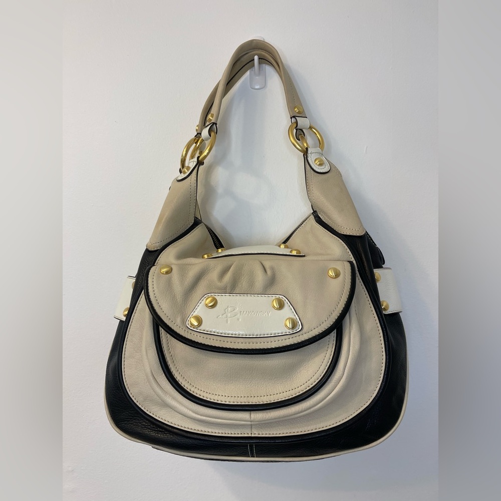 b. makowsky Vintage Leather Slouch Hobo/Copenhagen Bag with Dustbag Y2K EUC